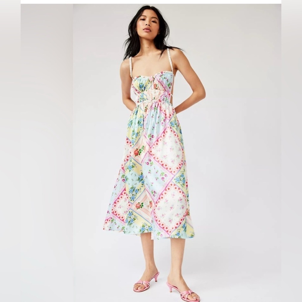 For Love & Lemons Cassandra Tie Back Midi Dress medium Italian floral